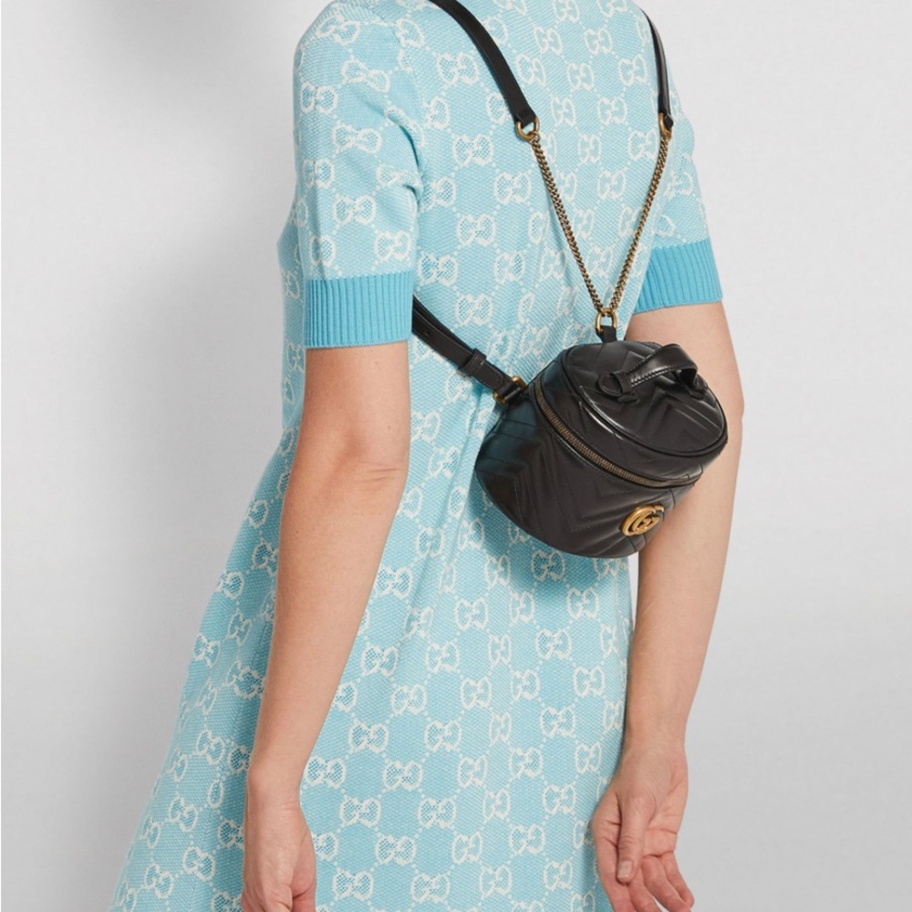 Brand New! Gucci Black Quilted Leather Marmont Mini Round Backpack Bag